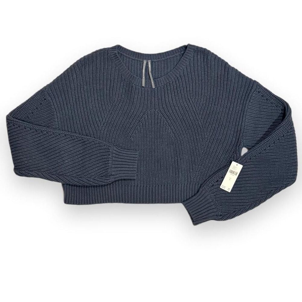 Anthropologie Navy Chunky Rib Knit Cropped Sweater Size S NWT